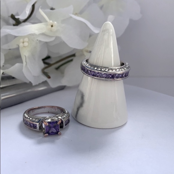 925 Sterling Sliver 2pc Set (Size 7) Amethyst Rings - Picture 4 of 11